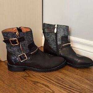 Kiss Kiss Shoes Italy Leather Boots with Gold, Sparkle, Rhinestone Accents